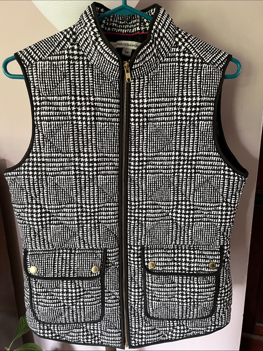 Catherine Malandrino Black & White Houndstooth Quilted Vest